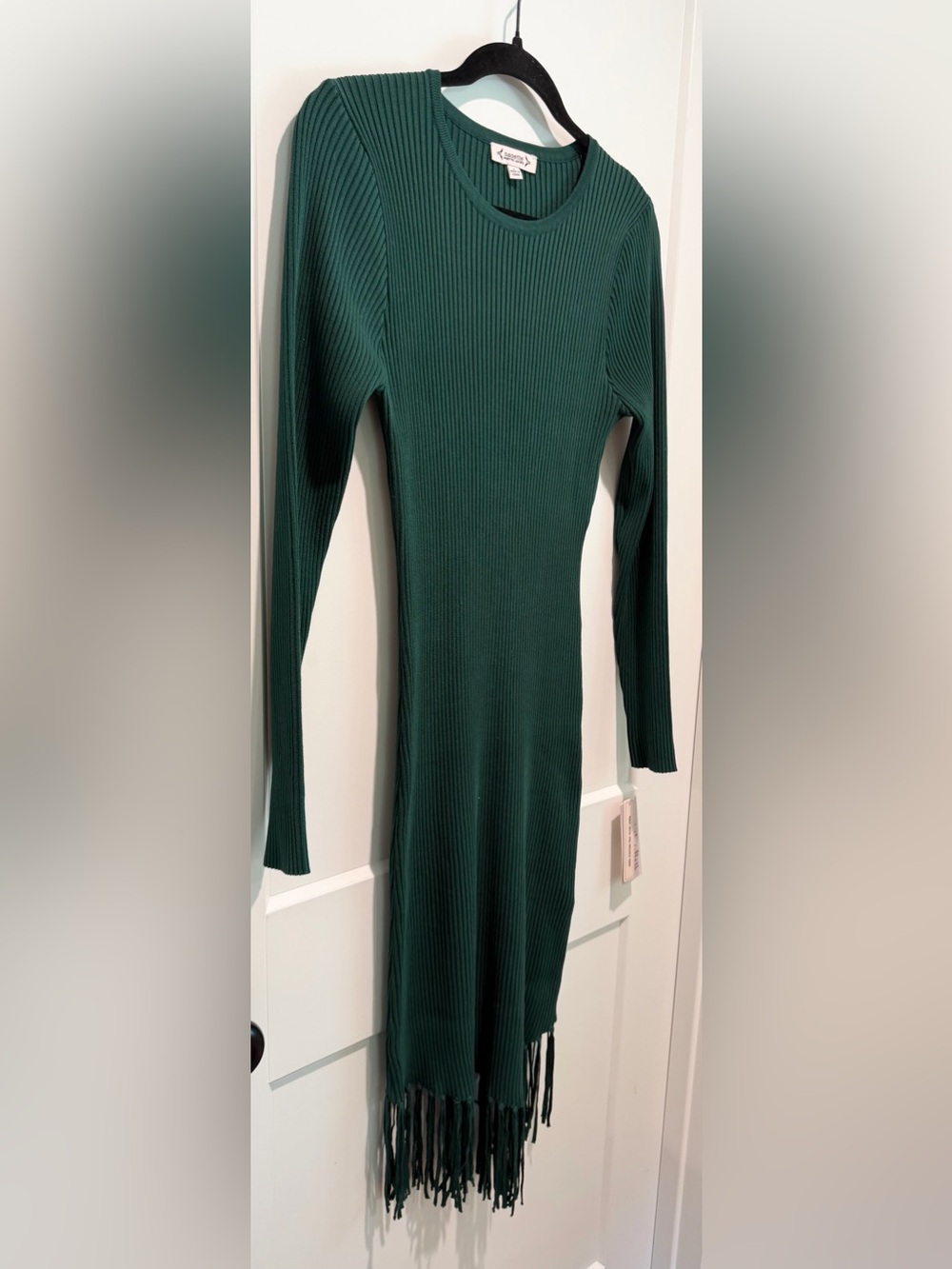 Nanette Lepore Hunter Green Ribbed Fringe Midi Sweater Dress NWT L - Picture 4 of 11